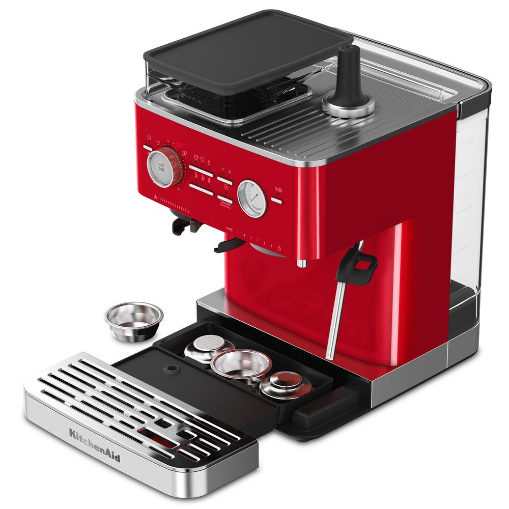 KitchenAid 2.5 Liters Semi Automatic Espresso Machine with Burr Grinder in Candy Apple Red, , large