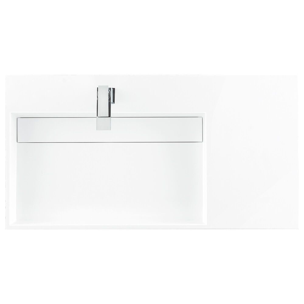 James Martin Vanities Linear 36&quot; Single Bathroom Vanity in Mid Century Walnut with 13 cm Glossy White Solid Surface Top and Rectangular Sink, , large