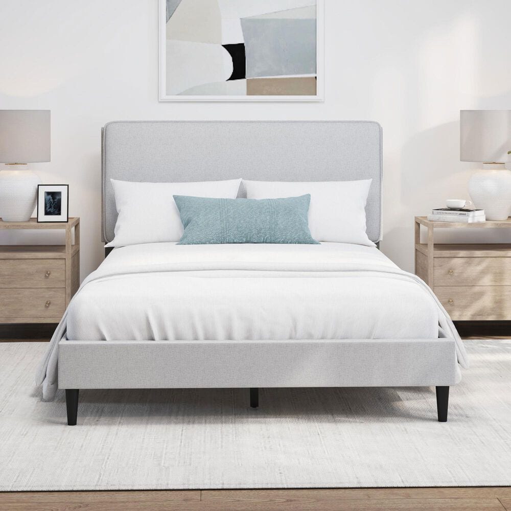 Richlands Furniture Emslie Queen Platform Bed with Light Gray Upholstery in Black, , large