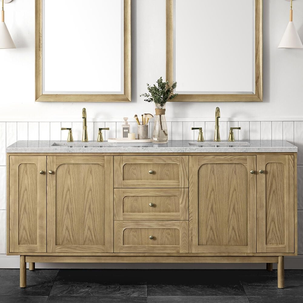 James Martin Vanities Laurent 72&quot; Double Bathroom Vanity in Light Natural Oak with 3 cm Eternal Jasmine Pearl Quartz Top and Rectangular Sinks, , large