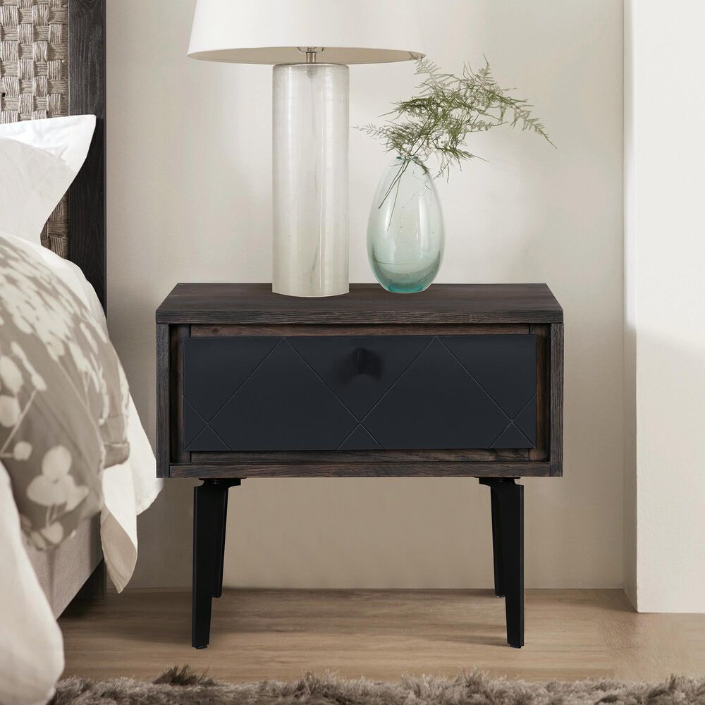Blue River Cross 1 Drawer Nightstand in Dark Gray, , large