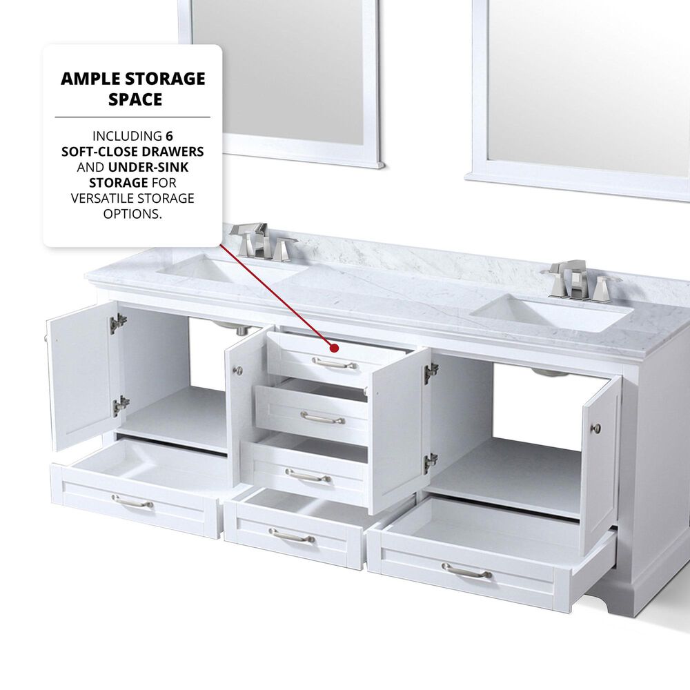 Lexora Home Dukes 80&quot; Double Bathroom Vanity in White with 2 cm White Carrara Marble Top and Rectangular Sinks, , large