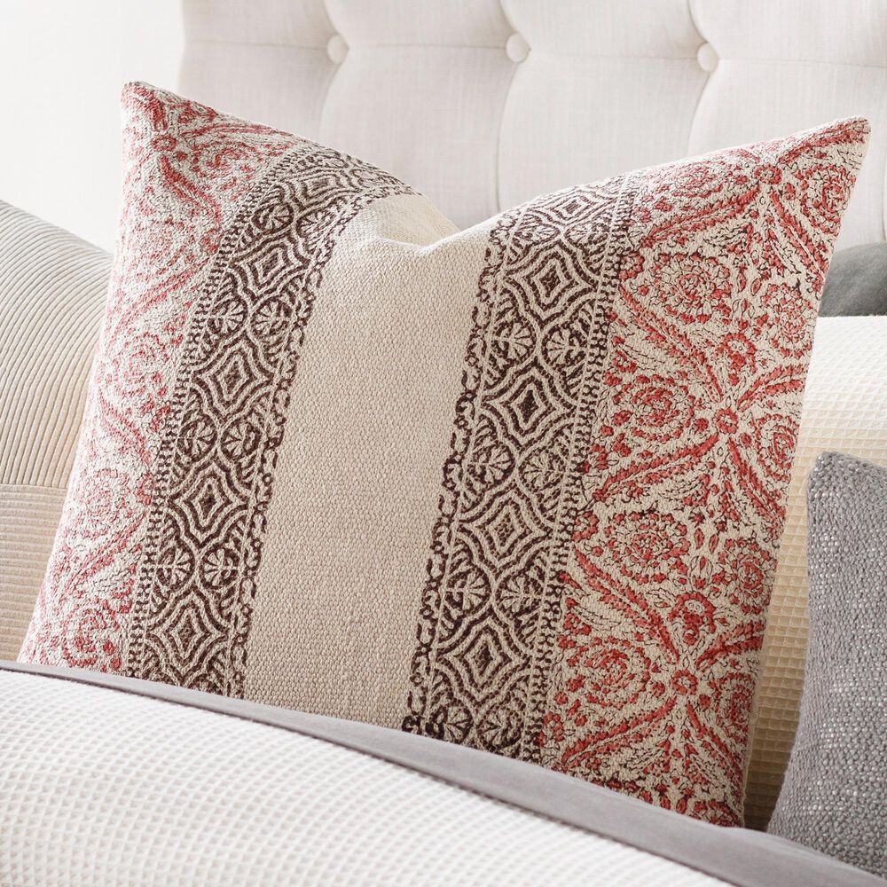 Surya Prisha 20&quot; x 20&quot; Throw Pillow in Rose, Dark Brown and Light Beige, , large