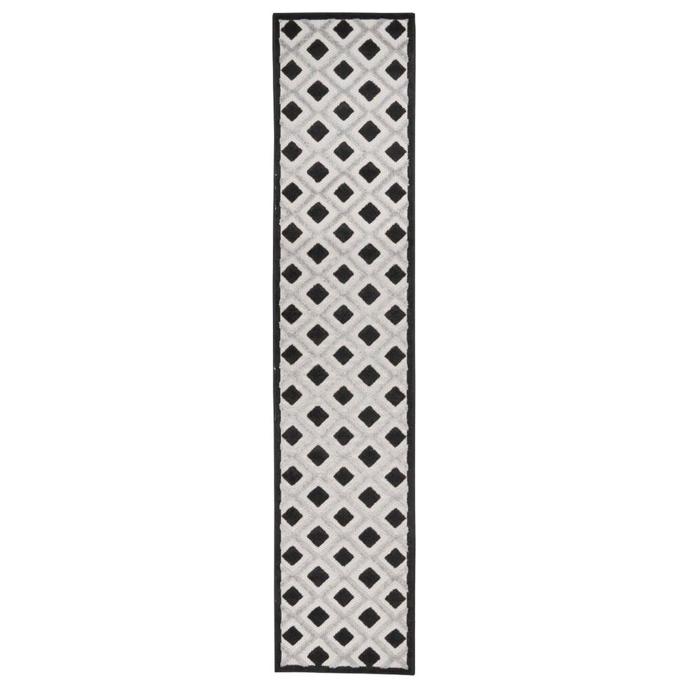 Nourison Aloha Geometric 2"3" x 12" Black and White Indoor/Outdoor Runner, , large