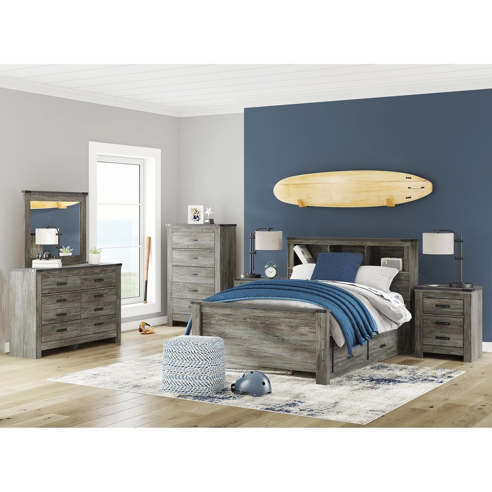 Ashley Frandern 6-Piece Full Bookcase Storage Bedroom Set in Rustic Warm Gray, , large