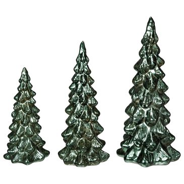 Creative Coop Glass Christmas Trees with LED in Green (Set of 3), , large