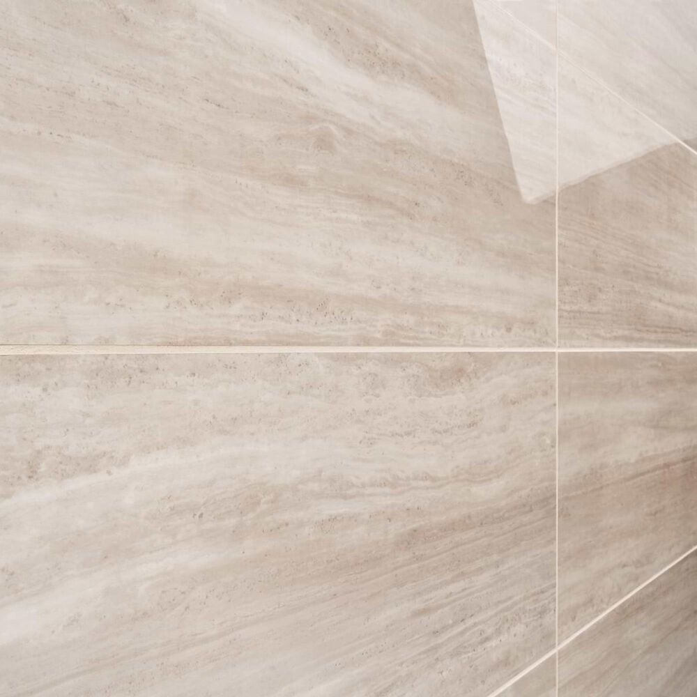 Soho Studio Zenit Taupe Beige 12" x 24" Travertine Look Polished Porcelain Tile, , large