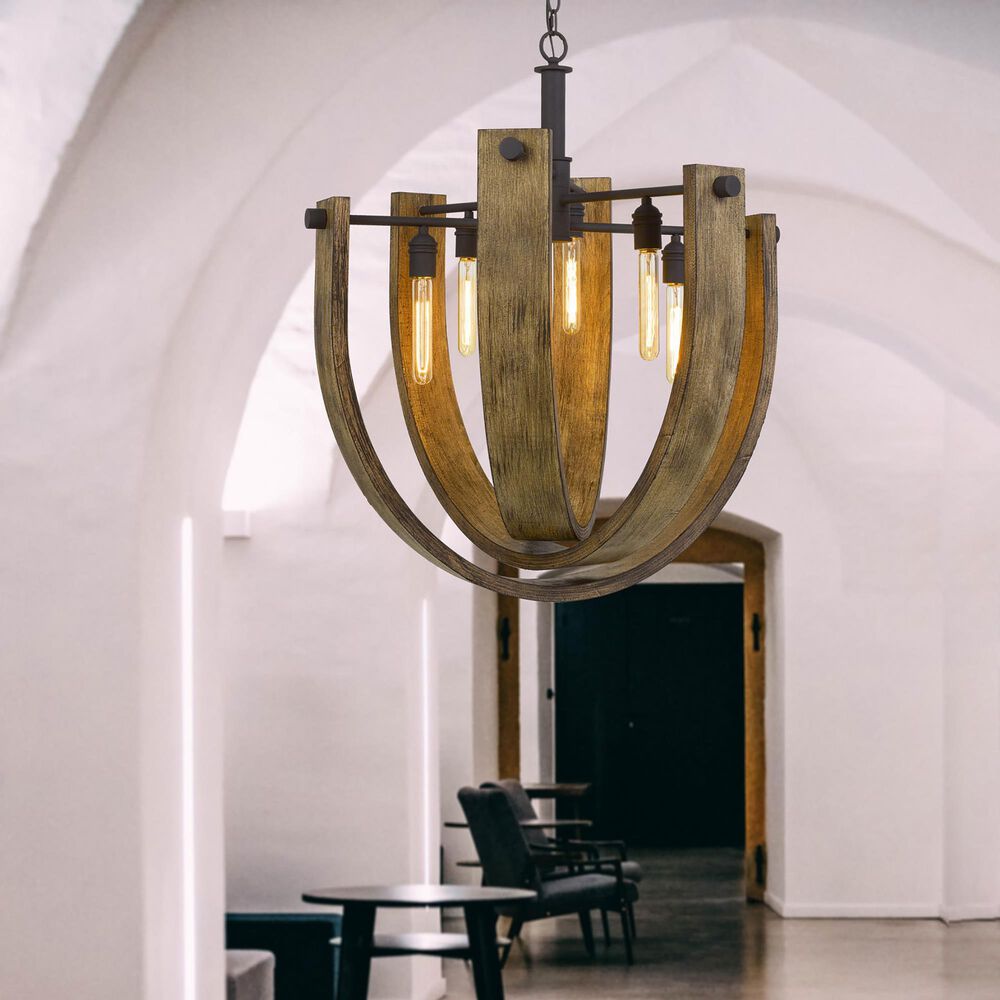 Cal Lighting Padova Chandelier in Light Oak and Iron, , large