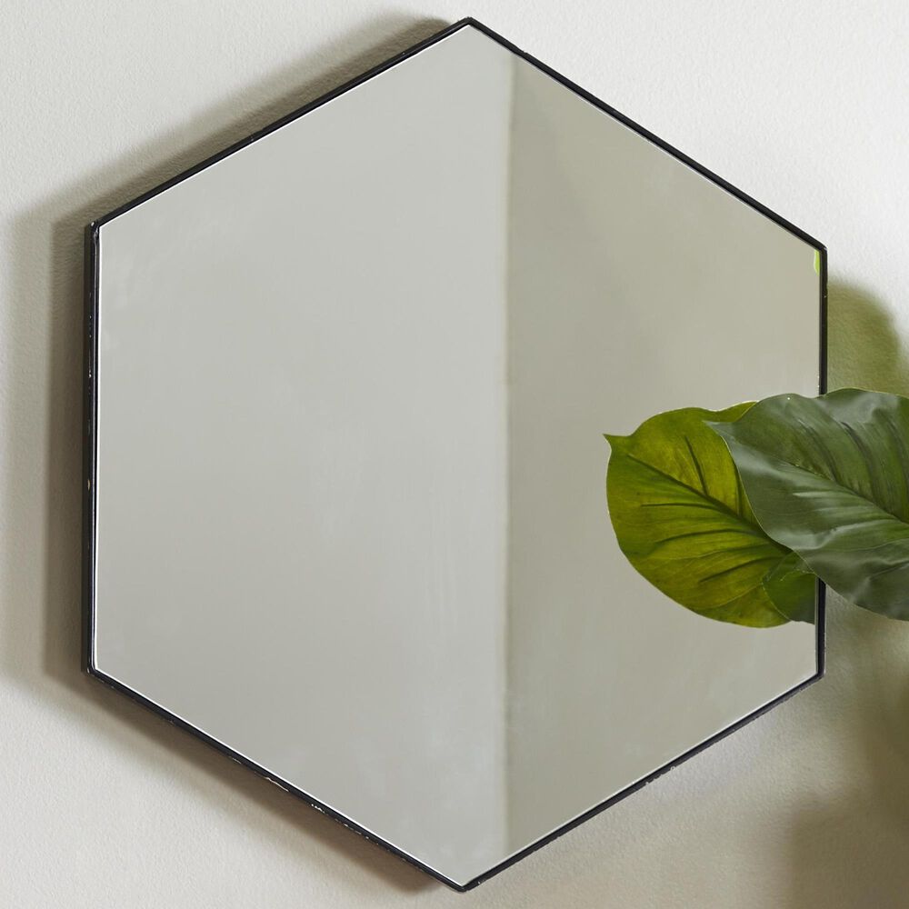 Maple and Jade 21&quot; x 24&quot; Hexagon Wall Mirror with Thin Minimalistic Frame in Black, , large