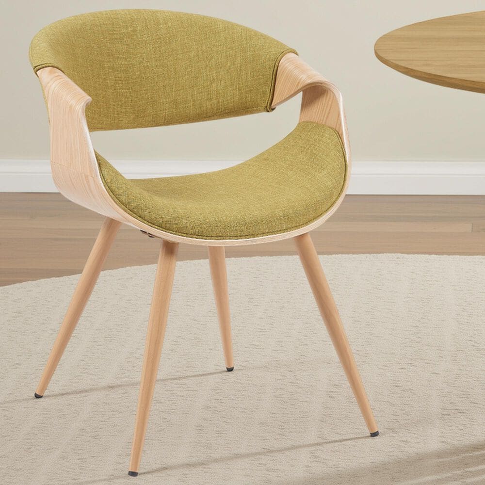Armen Living Butterfly Arm Chair with Green Upholstery in Oak, , large