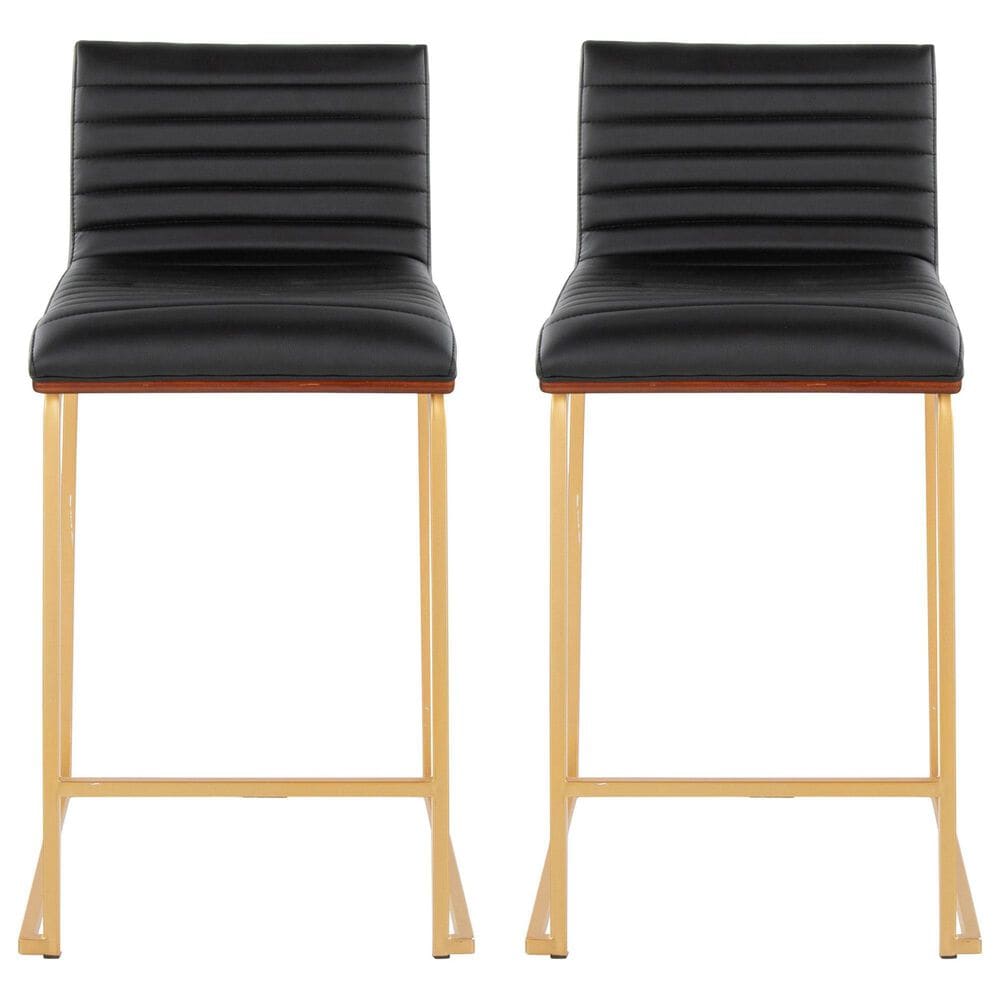 Lumisource Mason Mara Counter Stool with Black Cushion in Gold and Walnut &#40;Set of 2&#41;, , large