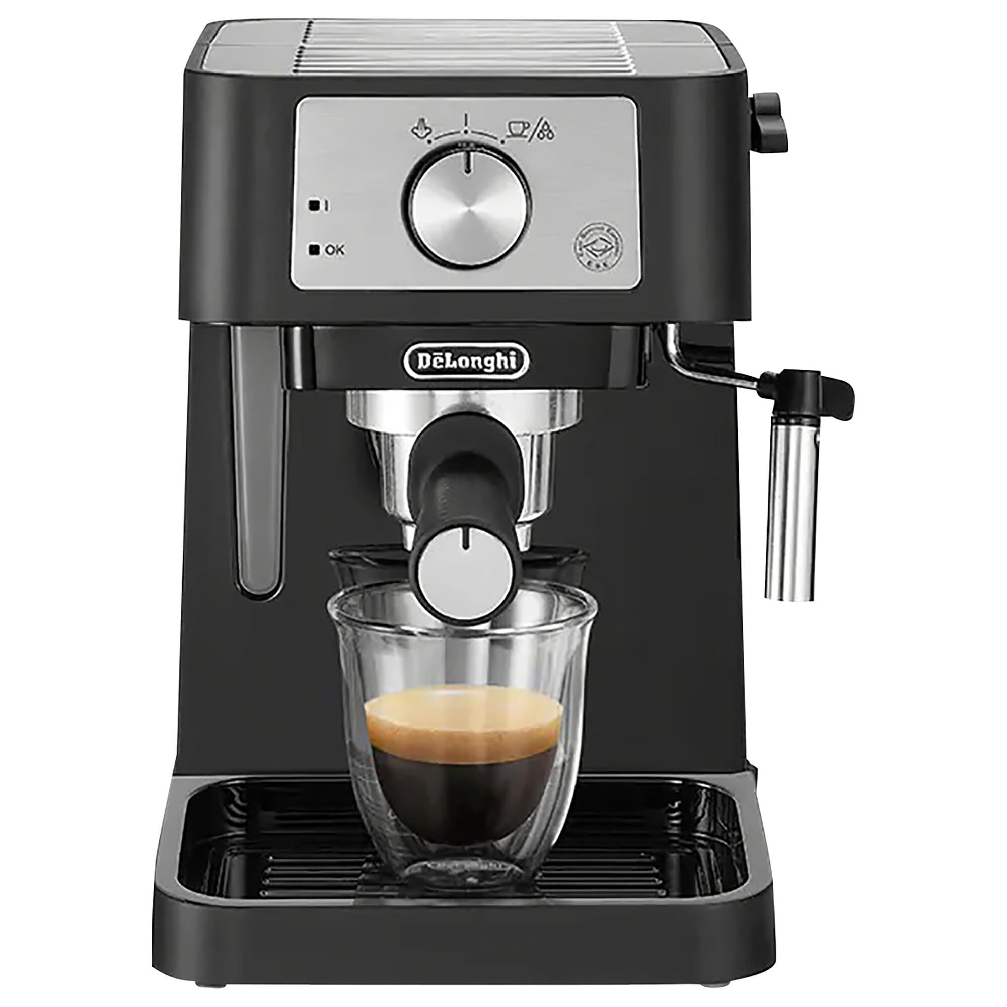 Delonghi Stilosa 15 Bar Pump Espresso Machine in Black and Stainless Steel Nebraska Furniture Mart