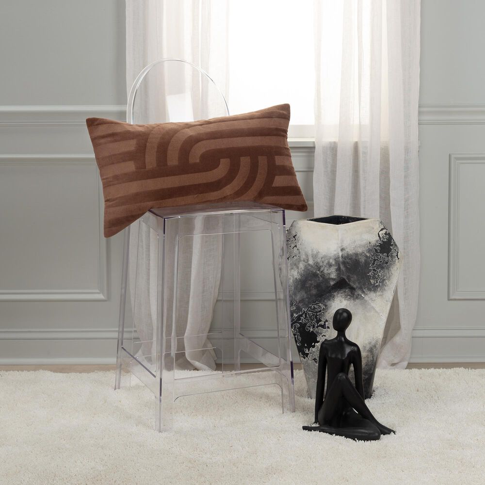 Rizzy Home 14&quot; x 26&quot; Swirl and Striped Down Filled Lumbar Pillow in Brown, , large