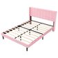 HOMLUX Queen Upholstered Platform Bed Frame with Velvet Headboard in Pink, , large