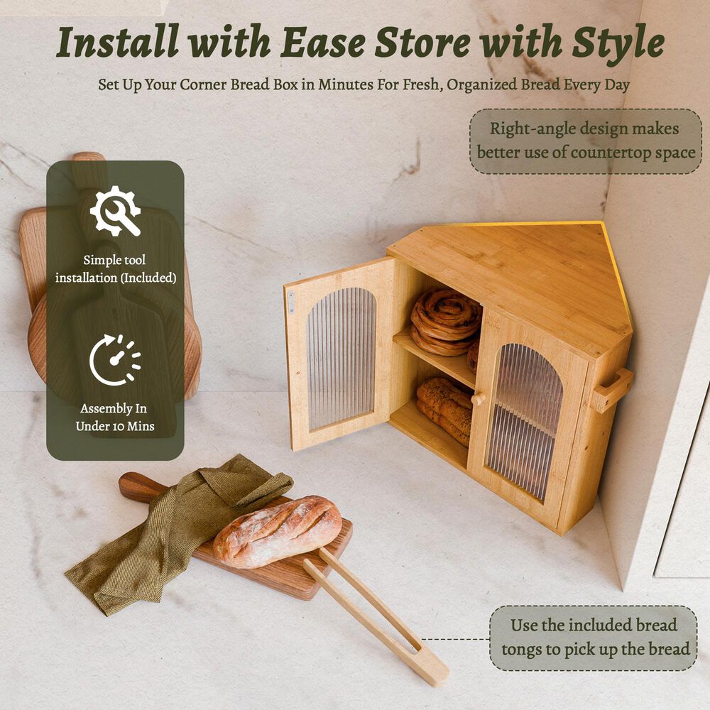 HOMLUX Small Slat Arch-Door Bread Box in Brown, , large