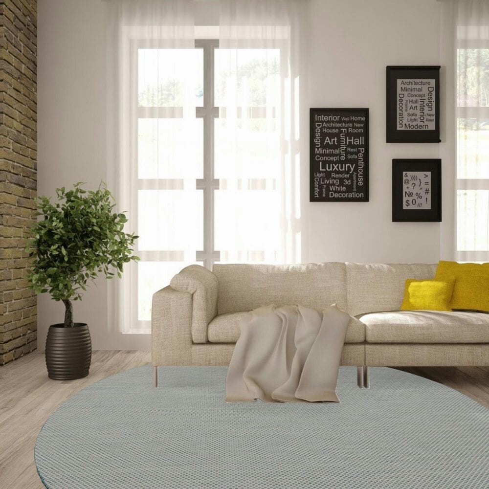 Nourison Courtyard Ivory and Aqua 8&#39; Round Indoor/Outdoor Area Rug, , large