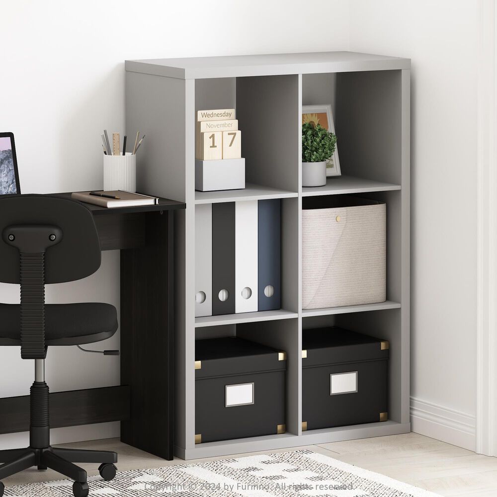 HOMLUX 6-Cube Reversible Open Back Bookshelf in Light Grey, , large