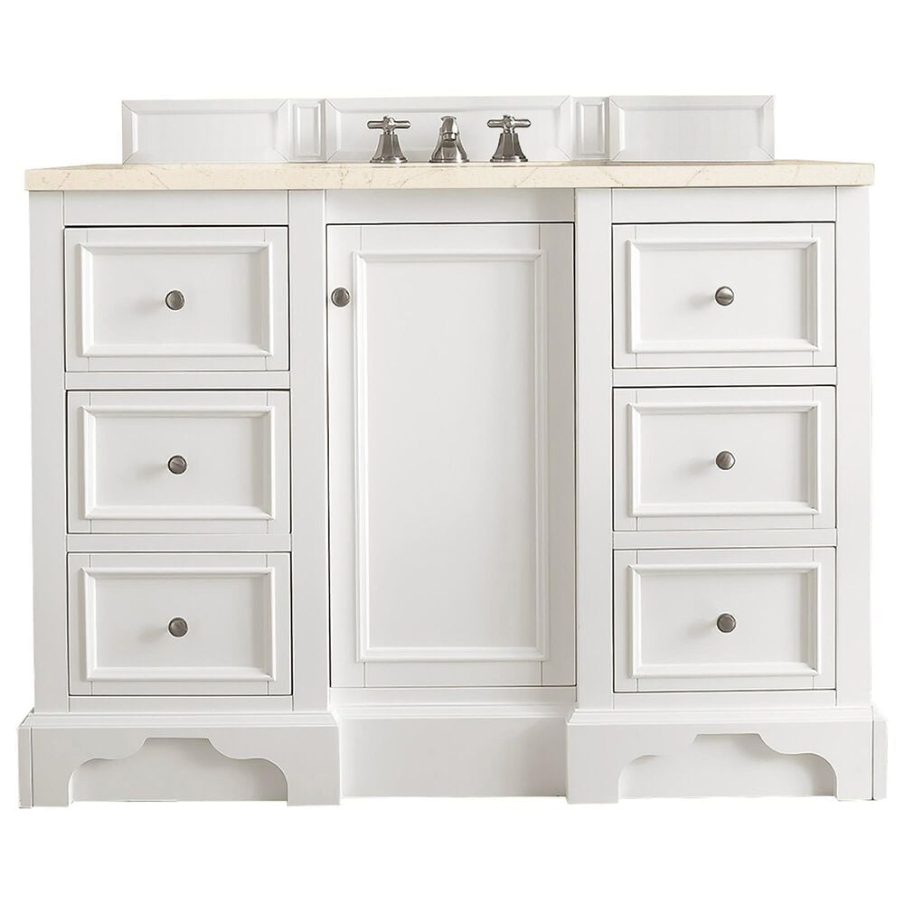 James Martin Vanities De Soto 48" Single Bathroom Vanity in Bright White with 3 cm Eternal Marfil Quartz Top and Rectangular Sink, , large