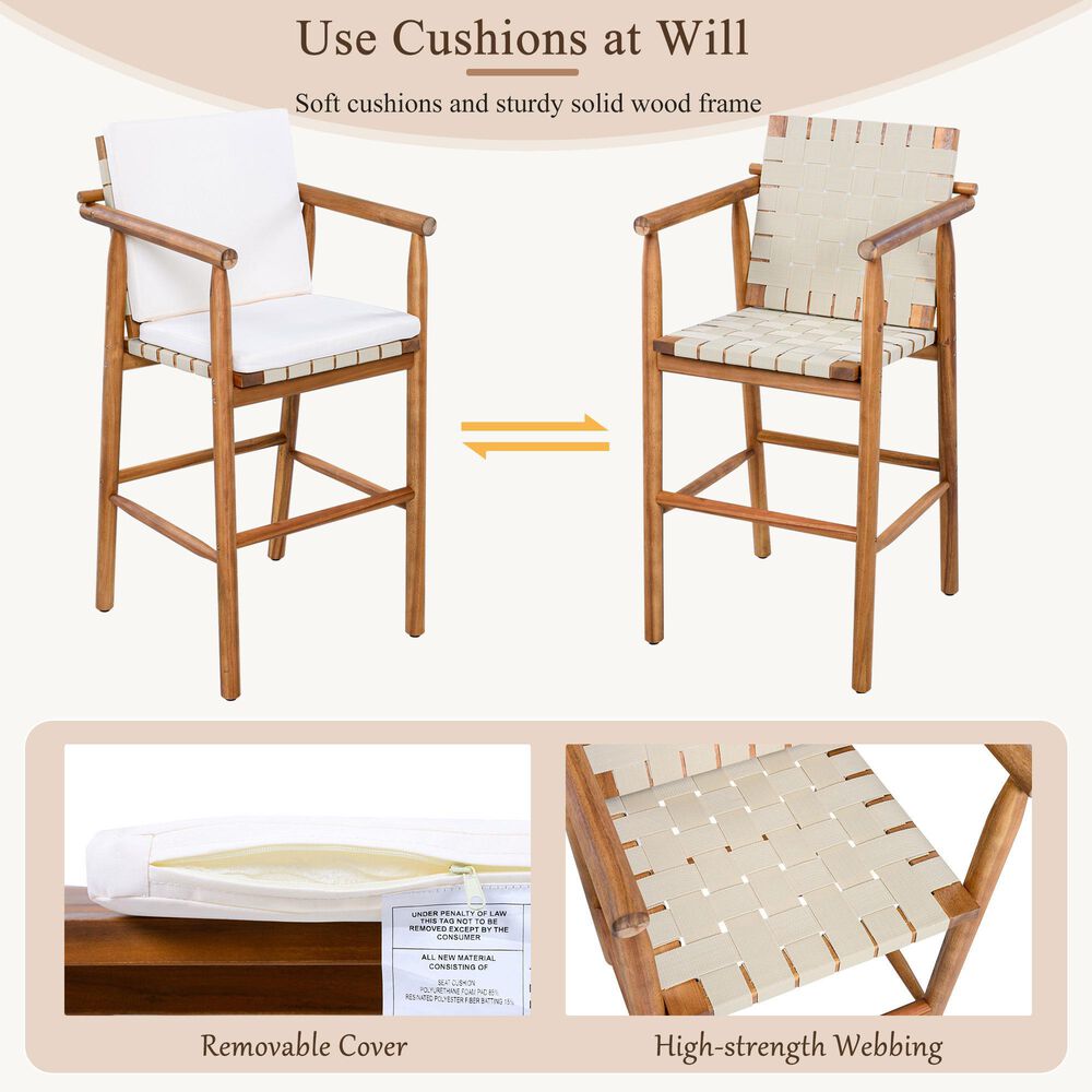 Hearth and Haven Outdoor Barstool with Webbing Design in Beige (Set of 2), , large