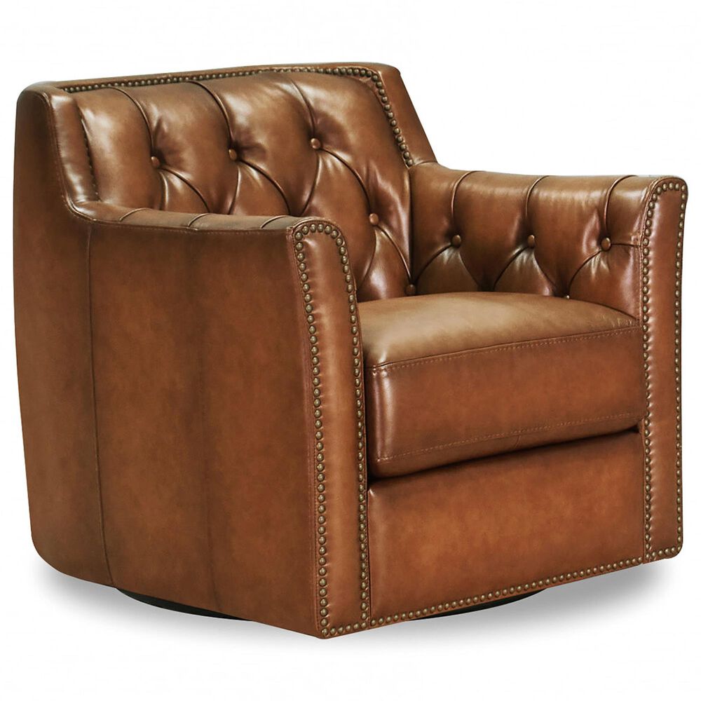 Hydeline Cody Leather Swivel Chair in Denton Saddle, , large