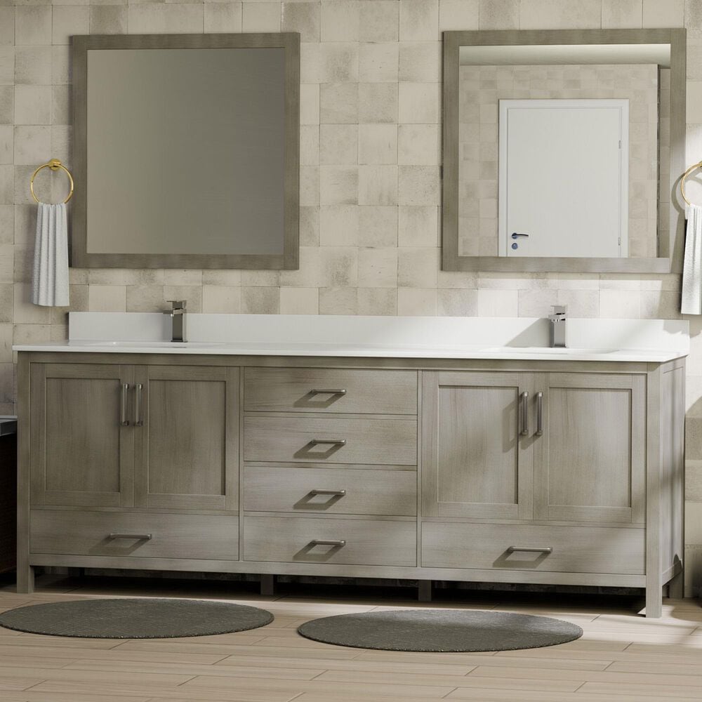 Lexora Home Jacques 80" Double Bathroom Vanity in Distressed Grey with 2 cm White Quartz Top and Rectangular Sinks, , large