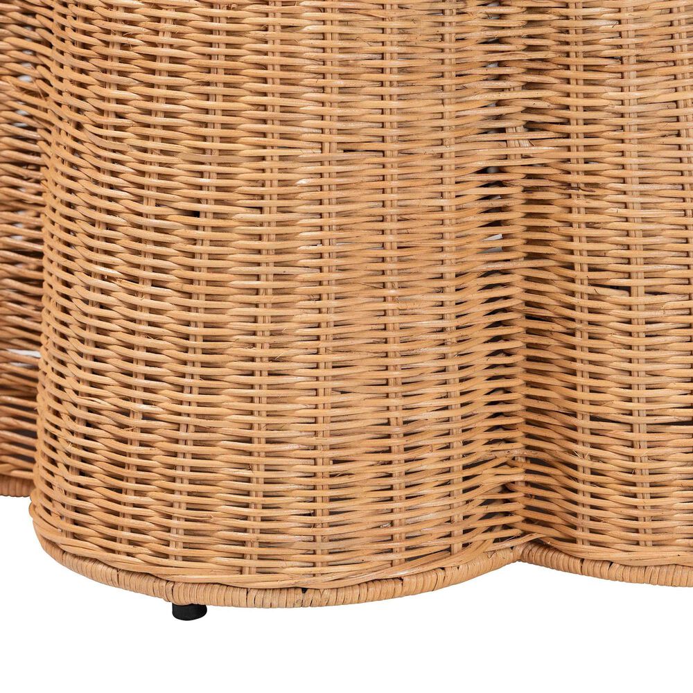 bali &amp; pari Palm 26" Round Ottoman with Light Honey Rattan in White, , large