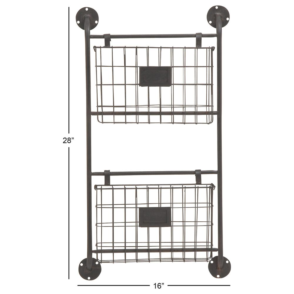 Maple and Jade 2-Slot Decorative Magazine Rack Holder with Suspended Baskets and Label Slot in Matte Black, , large