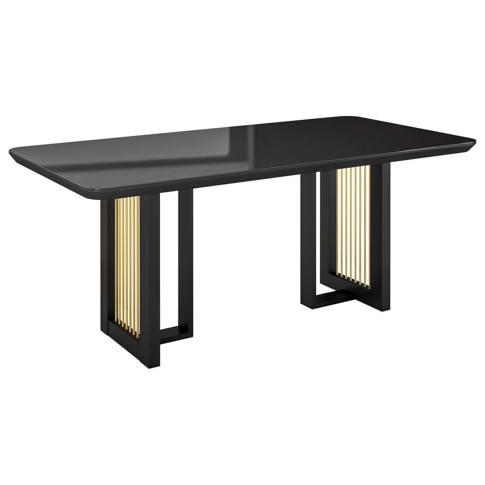 Rta Products Llc Modern Dining Table with Painted Glass Top in Black and Gold, , large