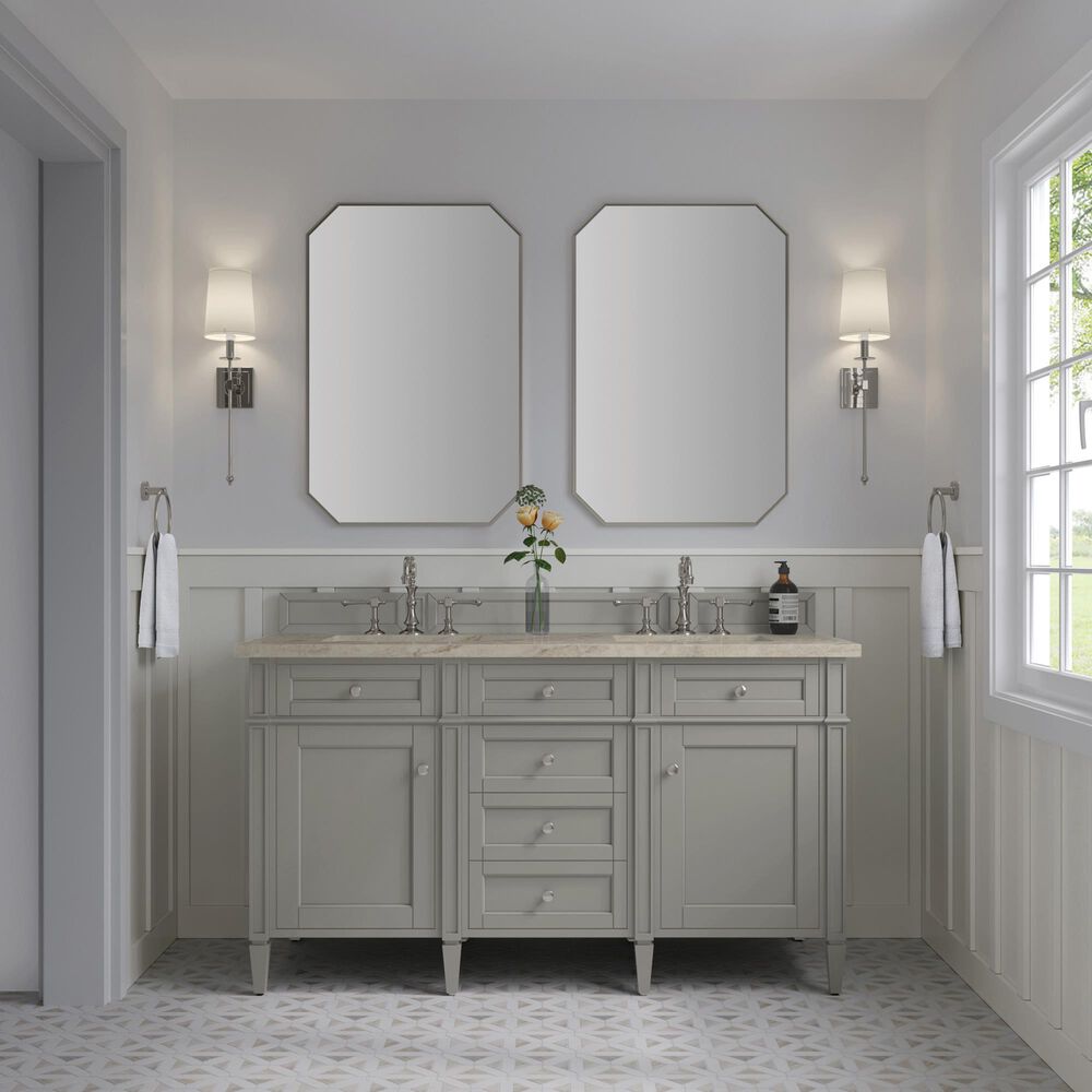 James Martin Brittany 60" Double Bathroom Vanity in Urban Gray with 3 cm Tajnar Eclos Top and Rectangular Sinks, , large