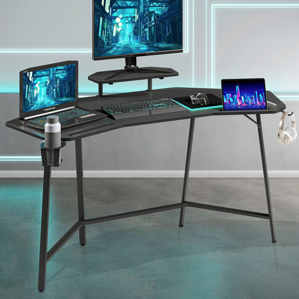 Rta Products Llc U-Shaped Gaming Desk with Shelf and Tablet Holder in Black, , large