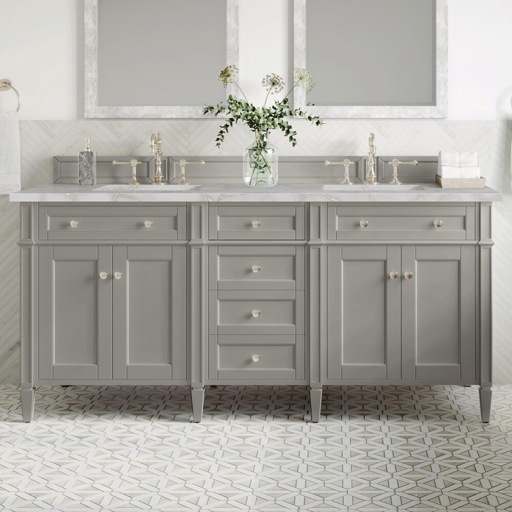 James Martin Vanities Brittany 72&quot; Double Bathroom Vanity in Urban Gray with 3 cm Victorian Silver Quartz Top and Rectangular Sinks, , large