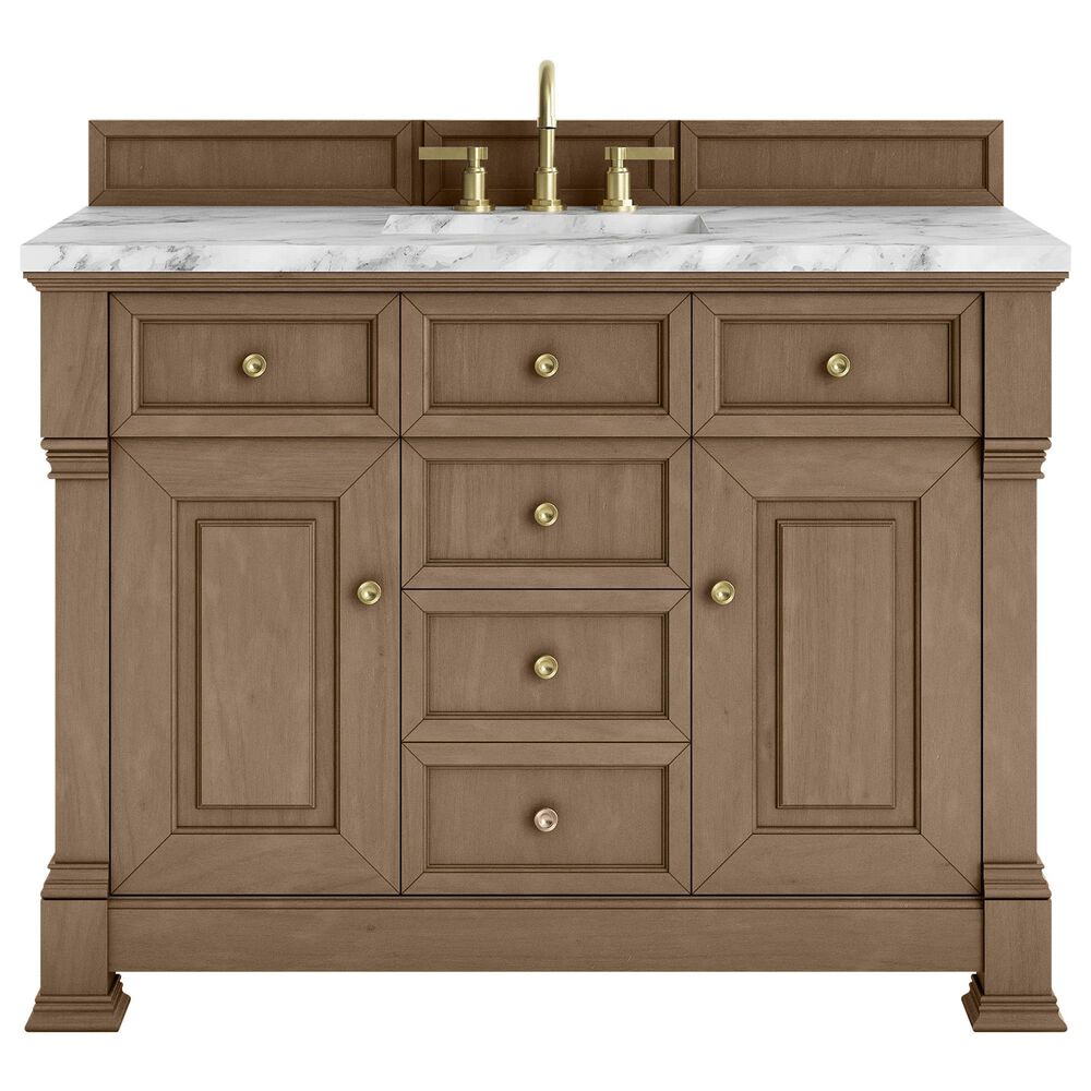 James Martin Vanities Brookfield 48&quot; Single Bathroom Vanity in Pecan with 3 cm Carrara White Marble Top and Rectangular Sink, , large
