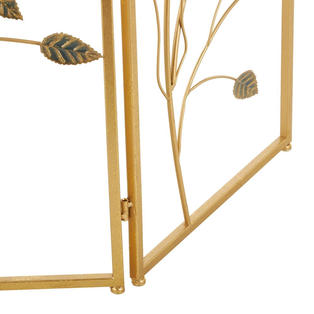 Maple and Jade Leaf Foldable Three Panel Fireplace Screen in Satin Gold, , large