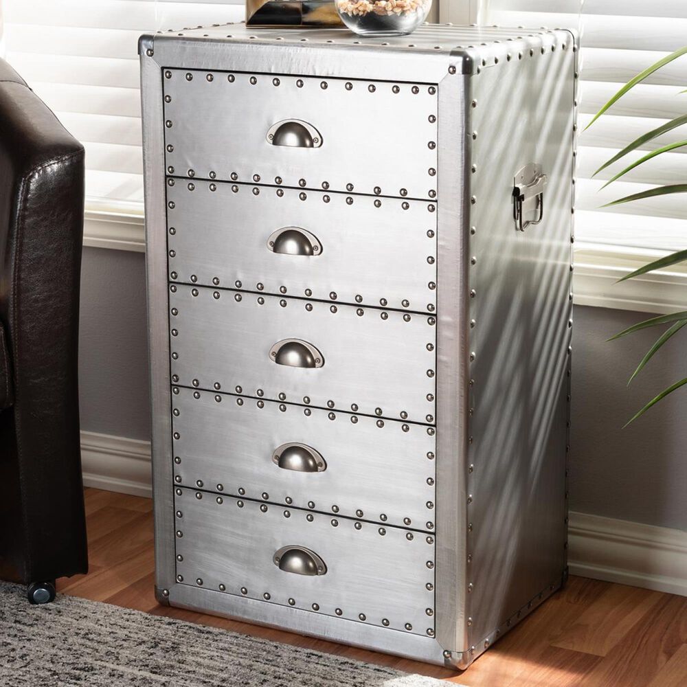 Baxton Studio Davet 5-Drawer Accent Chest in Silver, , large