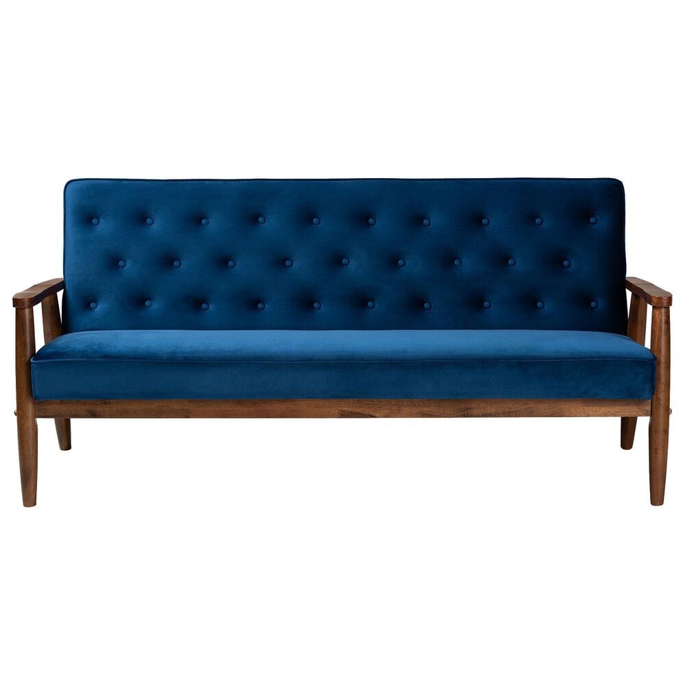 Baxton Studio Sorrento Stationary Sofa in Navy Blue Velvet, , large