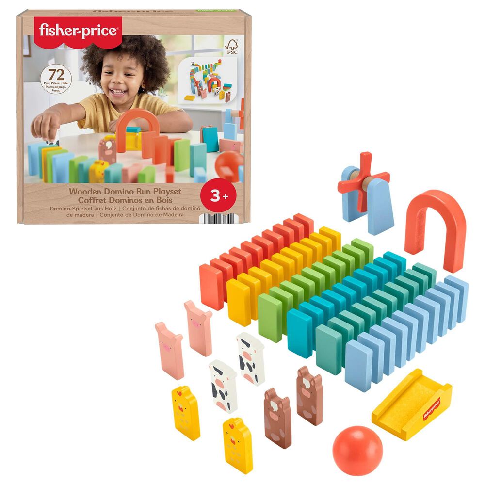 Fisher Price Wood Preschool Game Domino Run Building Set in Multicolor, , large