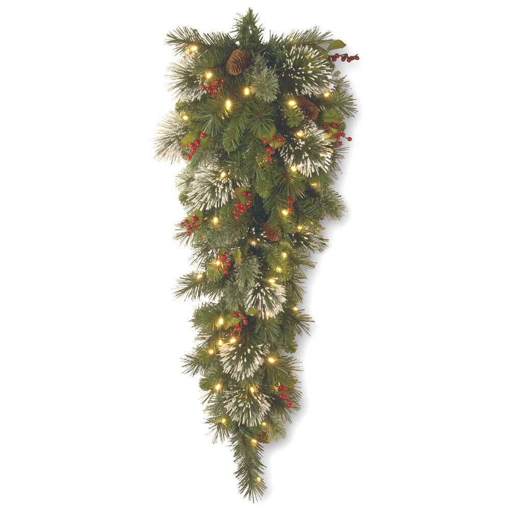 National Tree 36" Wintry Pine Slim Teardrop with Battery Operated Warm White LED Lights, , large