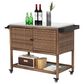 Hearth and Haven Outdoor Wicker Bar Cart with Glass Top in Brown, , large