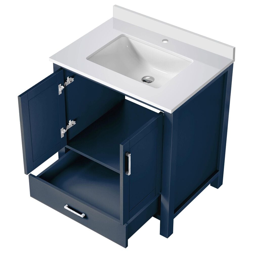 Lexora Home Jacques 30&quot; Single Bathroom Vanity in Navy Blue with 2 cm White Quartz Top and Rectangular Sink, , large