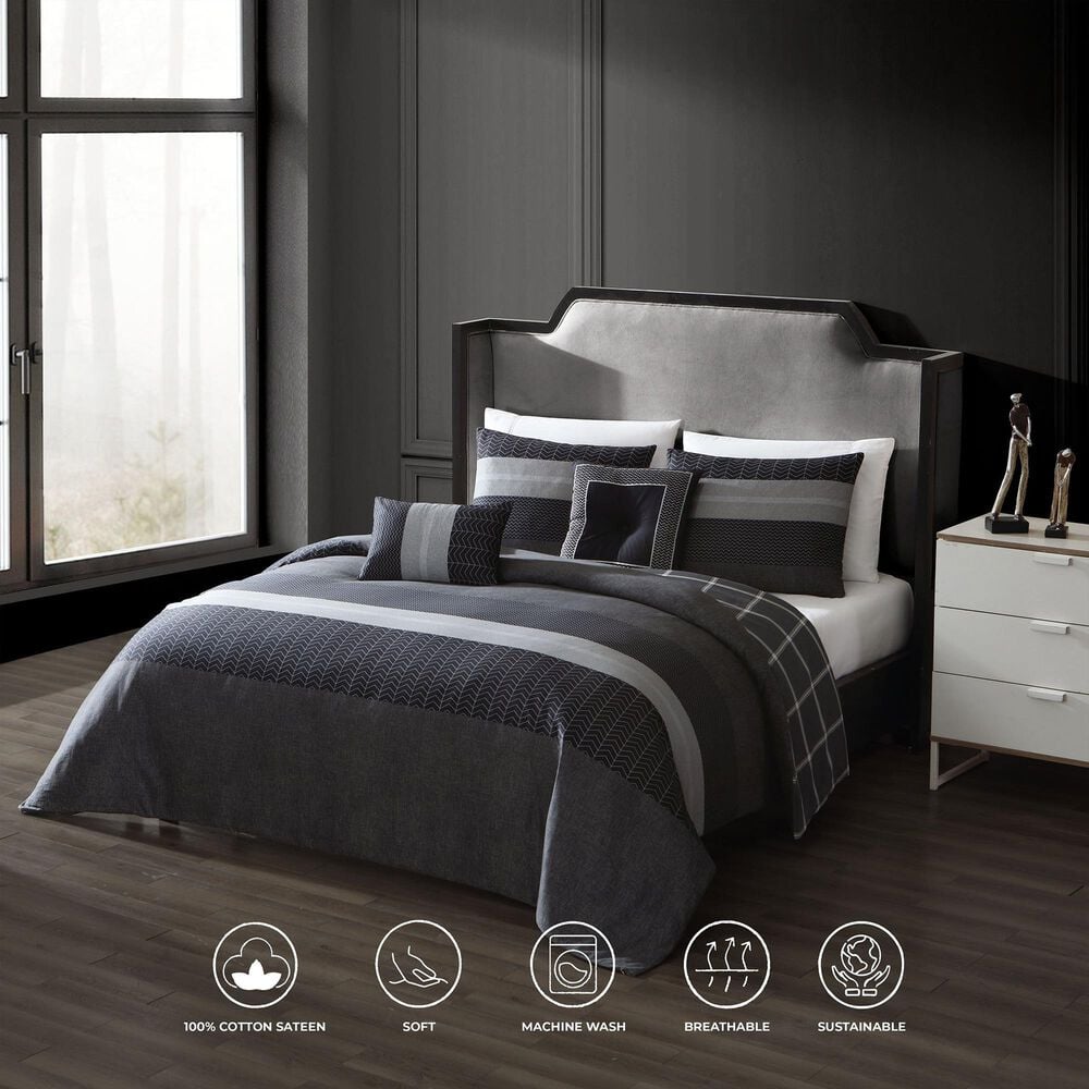 BEBEJAN Kyle 5-Piece Queen Comforter Set in Black and Grey, , large