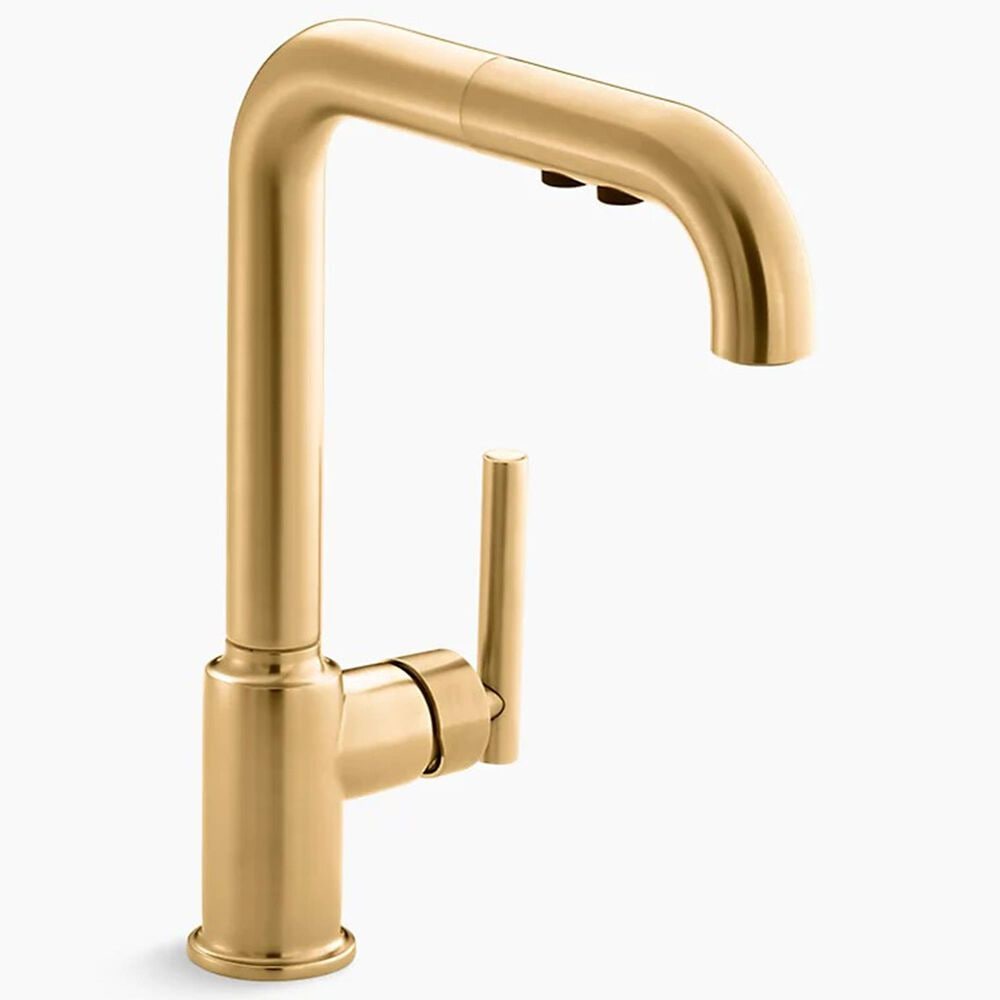 Kohler Purist Pull-Out Kitchen Sink Faucet in Vibrant Brushed Moderne Brass, , large