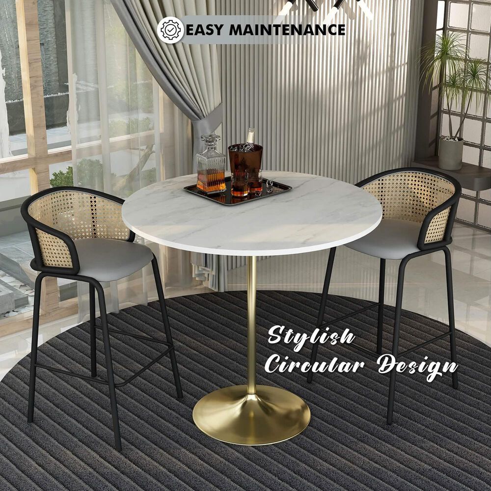 Leisuremod Verve 48&quot; Round Bar Height Dining Table with Resin Top in Brushed Gold and White - Table Only, , large