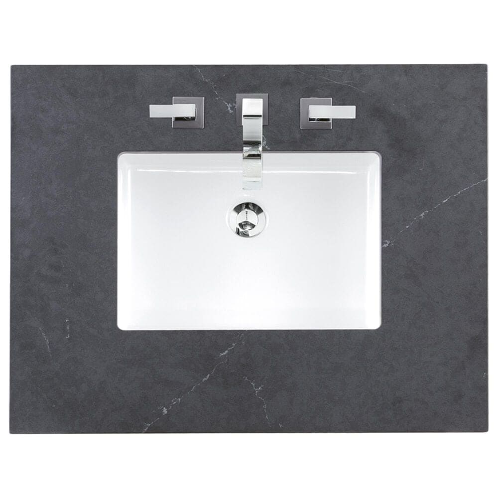 James Martin Vanities Brittany 30&quot; Single Bathroom Vanity in Bright White with 3 cm Charcoal Soapstone Quartz Top and Rectangle Sink, , large
