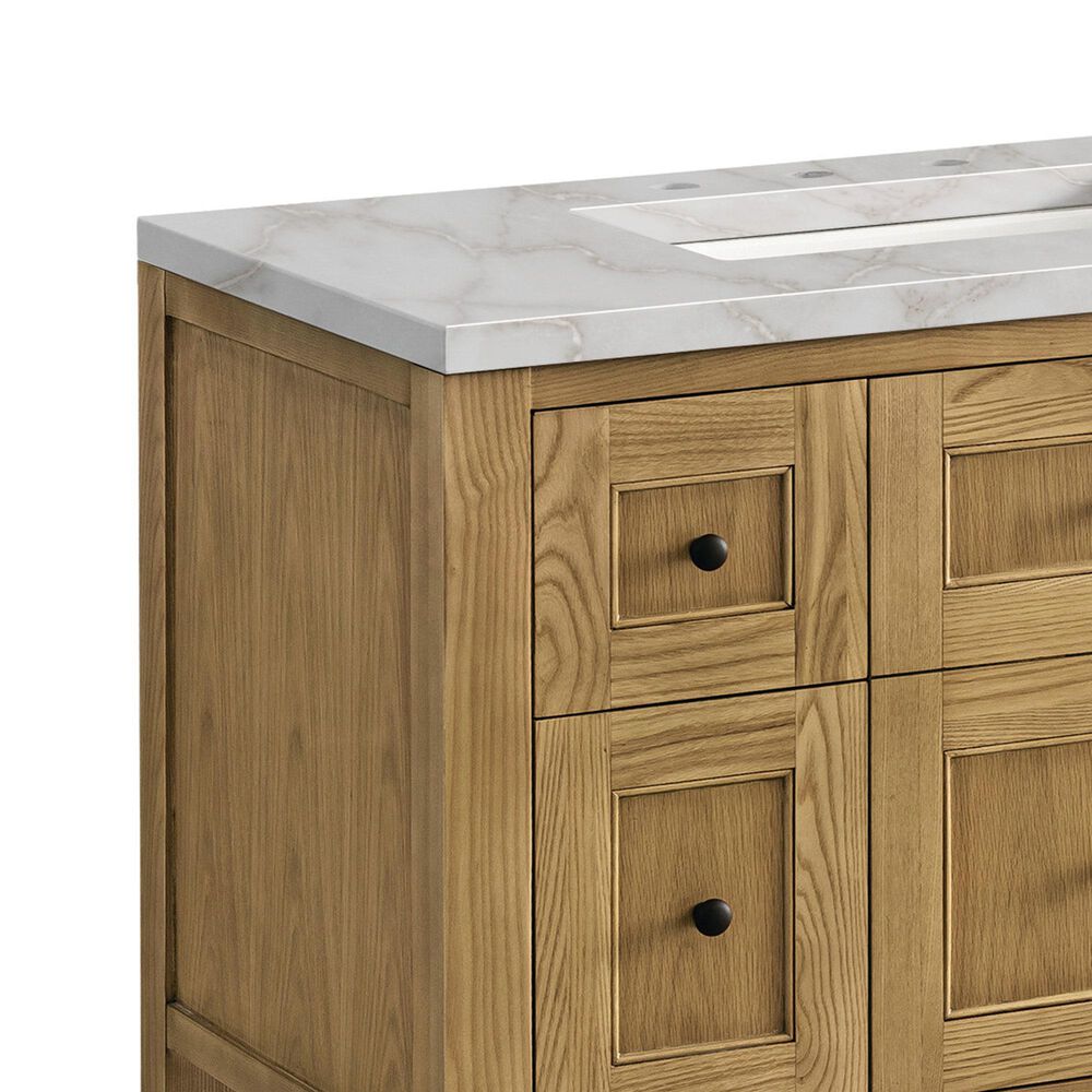 James Martin Breckenridge 48&quot; Single Bathroom Vanity in Light Natural Oak with 3 cm White Zeus Quartz Top and Rectangular Sink, , large
