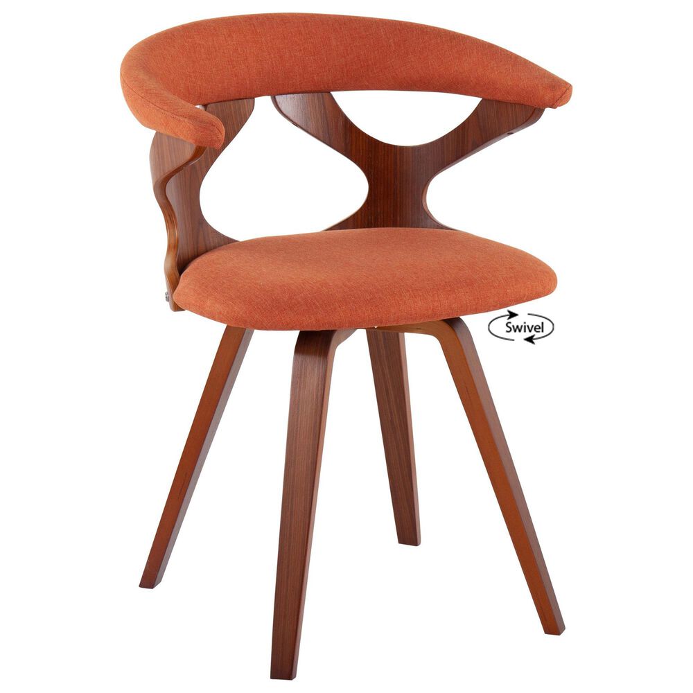 LumiSource Gardenia Swivel Arm Chair with Orange Upholstered in Walnut, , large