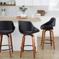 LumiSource Fabrico 26" Swivel Fixed-Height Counter Stool with Black Faux Leather Upholstery in Black and Walnut (Set of 2), , large