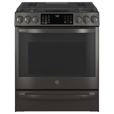 GE Profile 30" Smart Slide-In Front Control Gas Range in Black Stainless Steel, , large