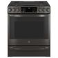GE Profile 30" Smart Slide-In Front Control Gas Range in Black Stainless Steel, , large
