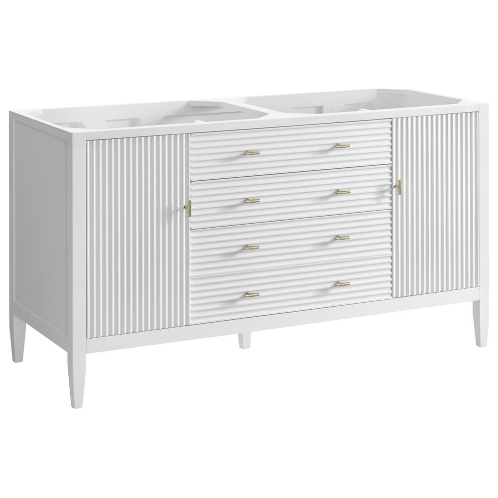 James Martin Vanities Myrrin 60&quot; Double Vanity in Bright White with 3 cm Arctic Fall Solid Surface Top, , large
