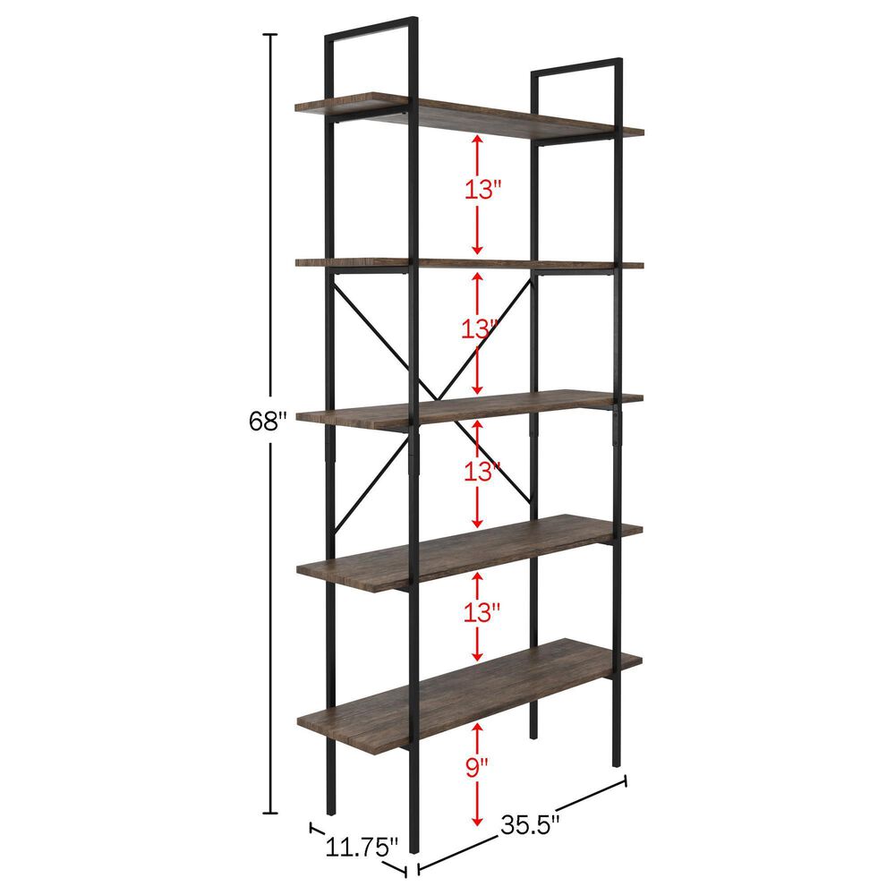 Timberlake Hastings Home Industrial 5-Tier Bookcase in Brown and Black, , large
